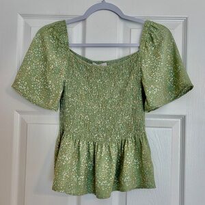Urban Romantics Junior Top M Green Smocked Boho Cottagecore Coquette Prairie